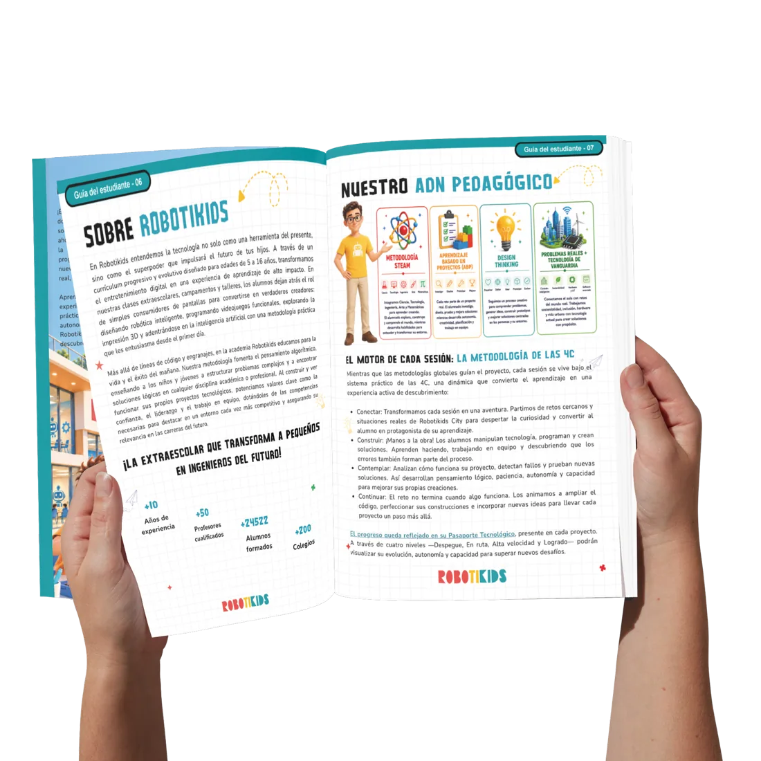 Interior del libro de actividades: guía del estudiante con la metodología de Robotikids