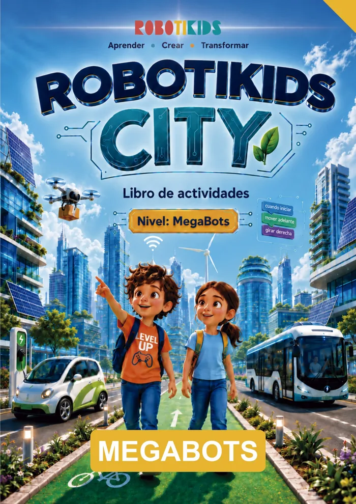 Portada del libro de actividades Robotikids City, nivel MegaBots